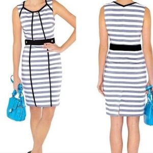 Karen Millen Blue/Gray White Black Striped Shift Dress 8